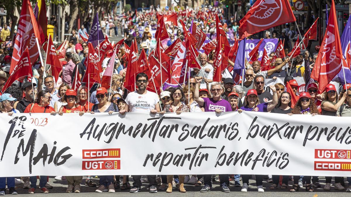 Manifestación del 1 de mayo en Alicante, con una demanda explícita de aumento de los salarios.