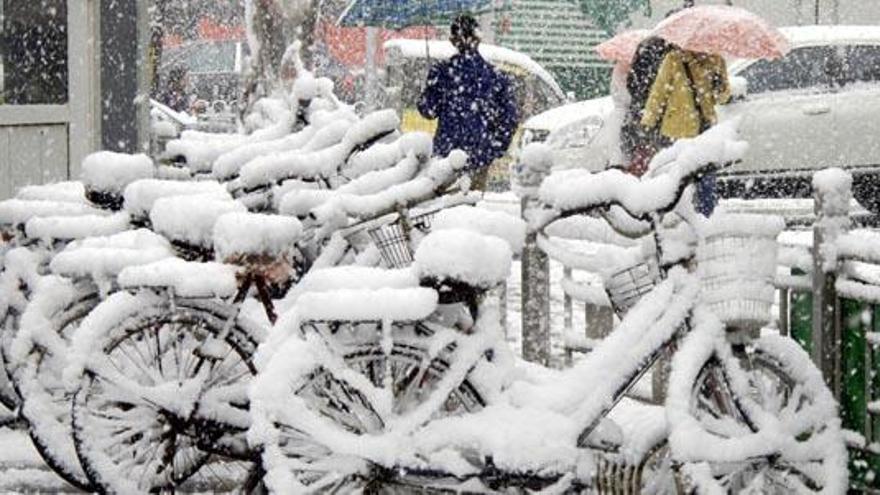 La capital de China amaneció ayer cubierta por una gran nevada.