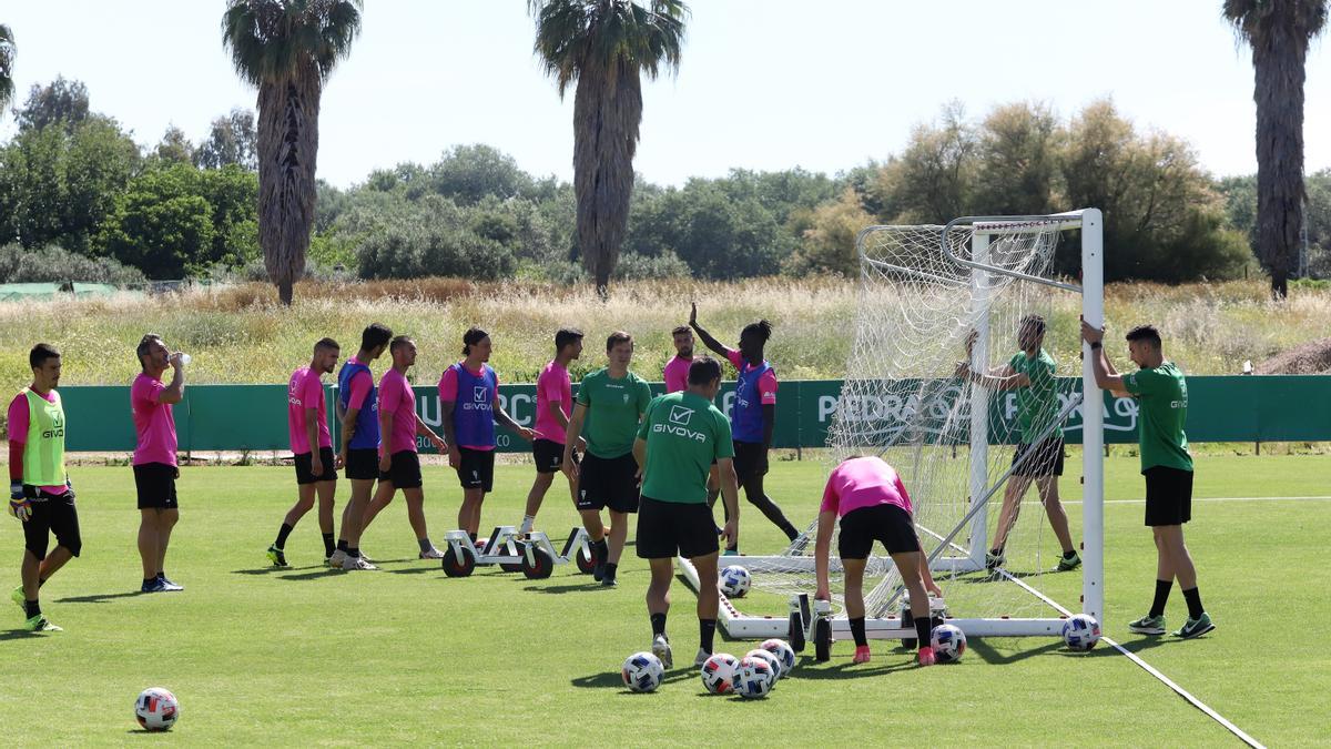 Un instante del entrenamiento del Córdoba CF en la Ciudad Deportiva, ayer.