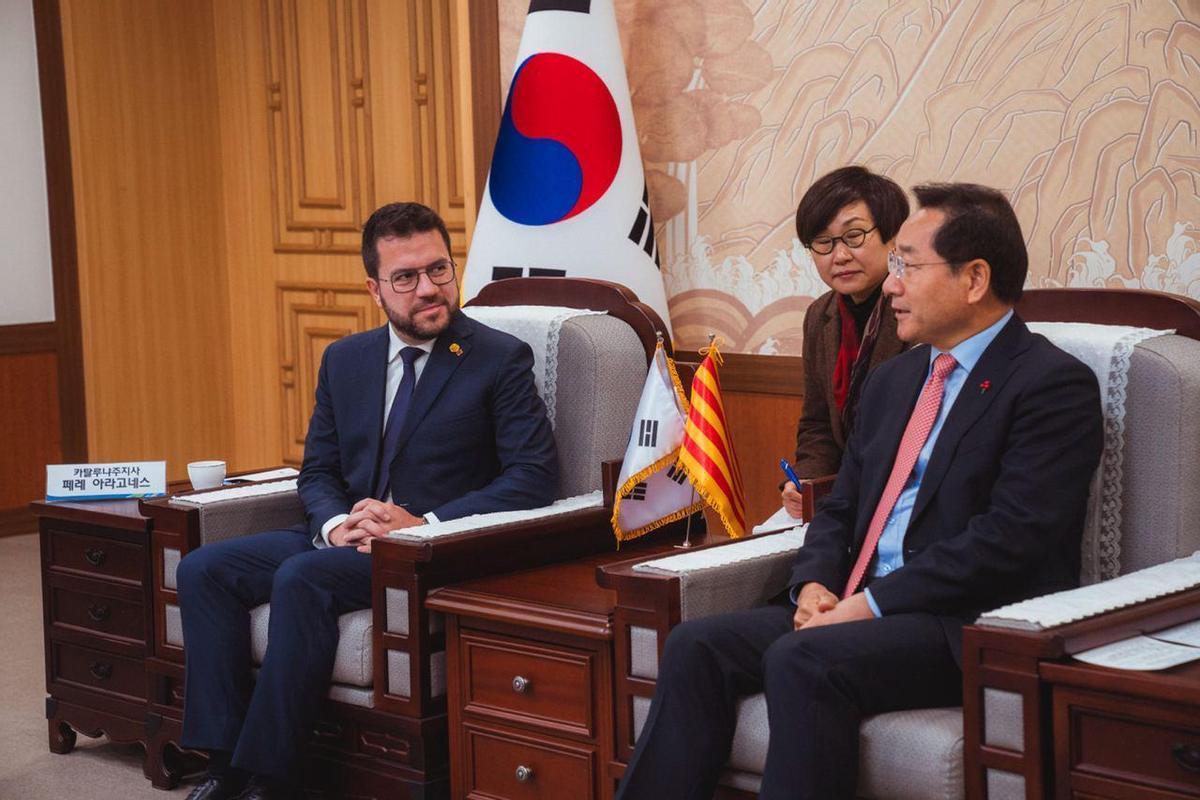 El president Pere Aragonès en uno de sus actos esta semana en Corea del Sur.