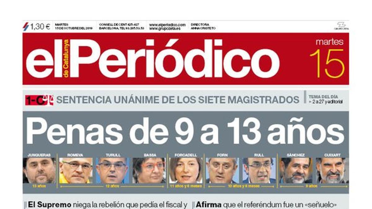 La portada de EL PERIÓDICO.