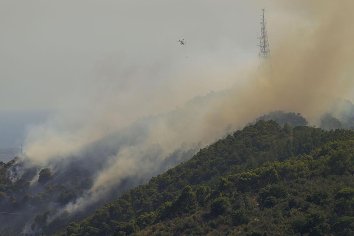 Bomberos trabajan en un incendio forestal en la montaña de Sant Pere Màrtir, en Collserola Bomberos trabajan en un incendio forestal en la montaña de Sant Pere Màrtir, en Collserola