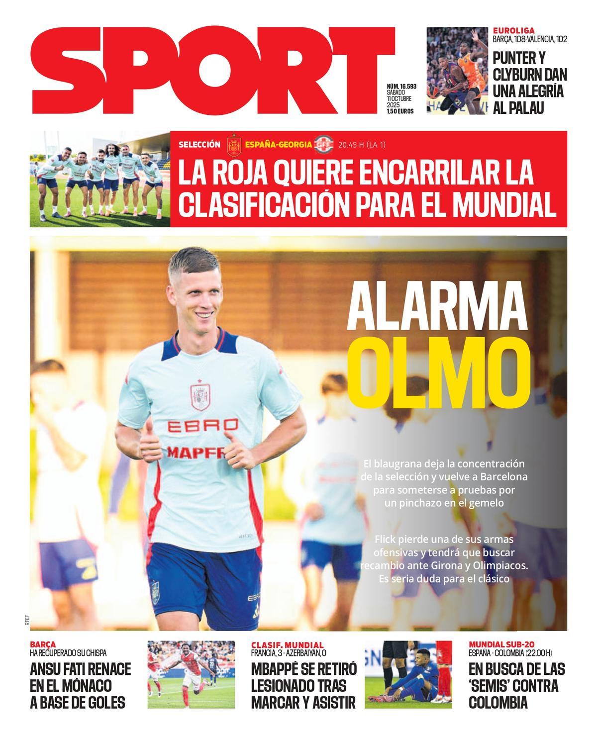 Esta es la portada de SPORT de hoy sábado, 11 de octubre de 2025