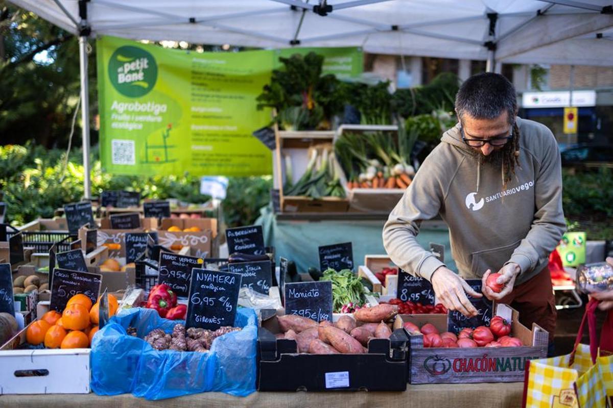 Puesto de uno de los productores del nuevo Mercat de Pagès de la Mercè, en Barcelona
