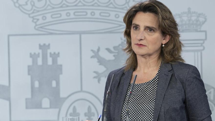 Pla mitjà de la vicepresidenta quarta del govern espanyol, Teresa Ribera, en roda de premsa a la Moncloa, el 26 d&#039;abril del 2020