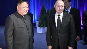 Imagen de Archivo del líder norcoreano, Kim Jong-un (izq), y del presidente ruso, Vladímir Putin (dcha). EFE/ Alexey Nikolsky / Sputnik / Kremlin Pool CRÉDITO OBLIGATORIO