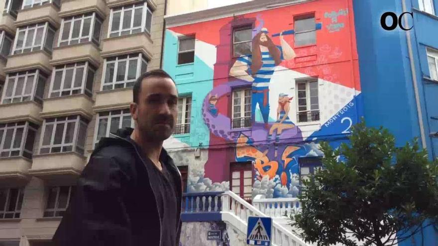 Manuel, 'Yoe', presenta su grafiti en calle Montroig