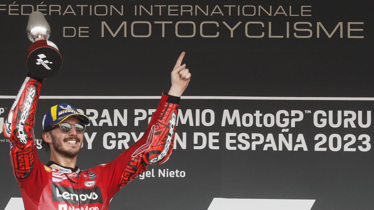 Francesco Bagnaia celebra su victoria en el pasado Gran Premio de España.