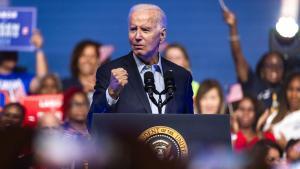 El presidente de Estados Unidos, Joe Biden, fue registrado este sábado, durante el primer acto de campaña para su reelección, en Filadelfia (Pensilvania, EE.UU.)