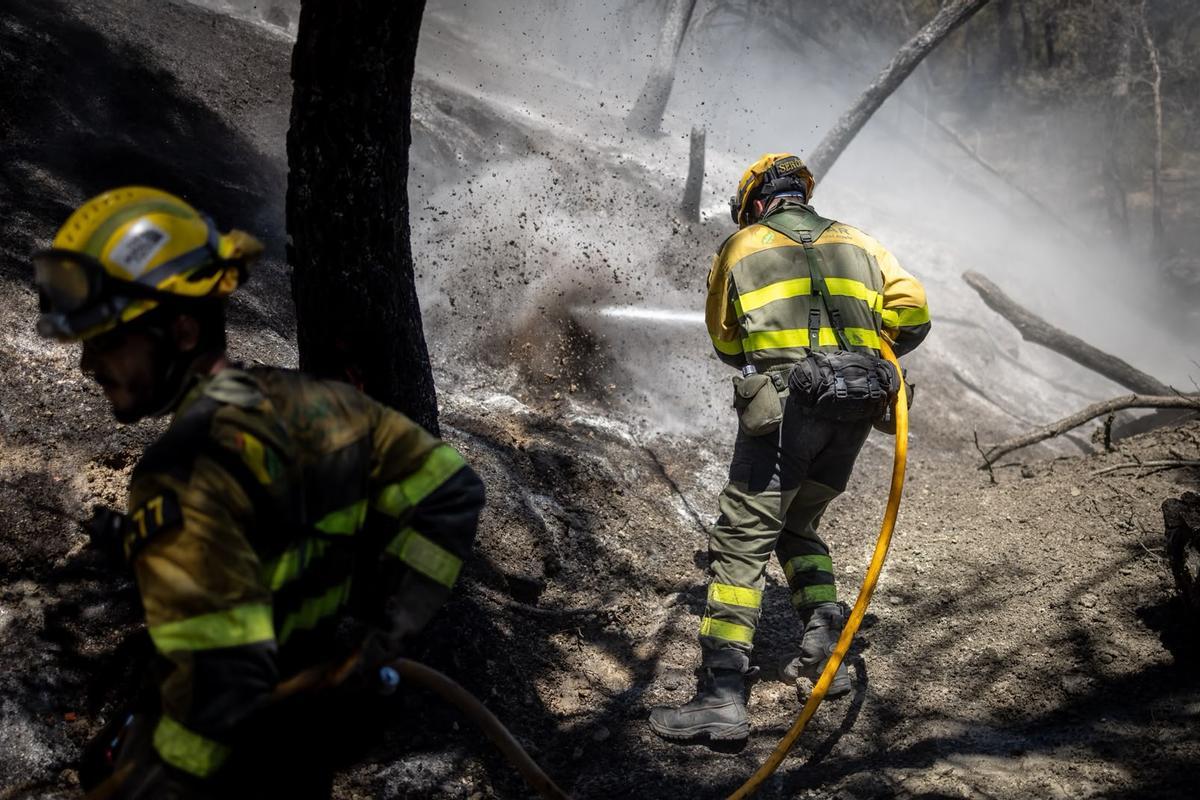 En imágenes | El operativo de INFOAR sigue este jueves con las labores de extinción en el incendio de Leciñena