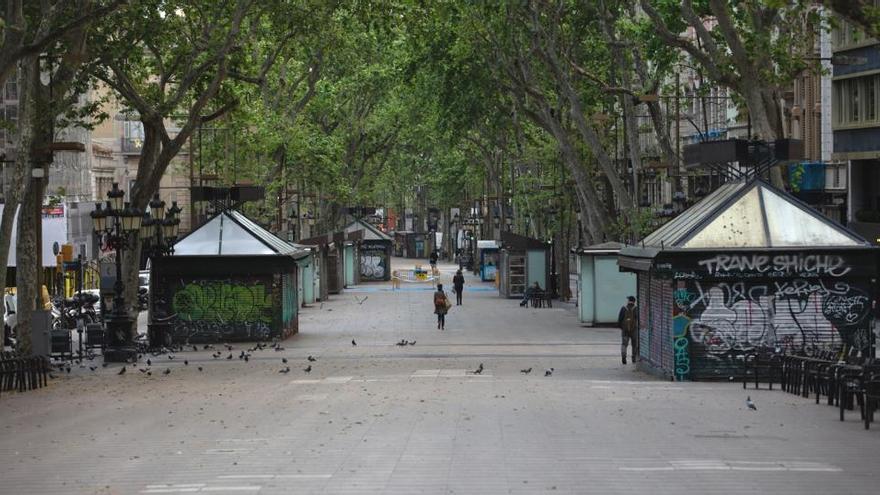 Les Rambles de Barcelona buides durant el confinament, el 23 d&#039;abril de 2020