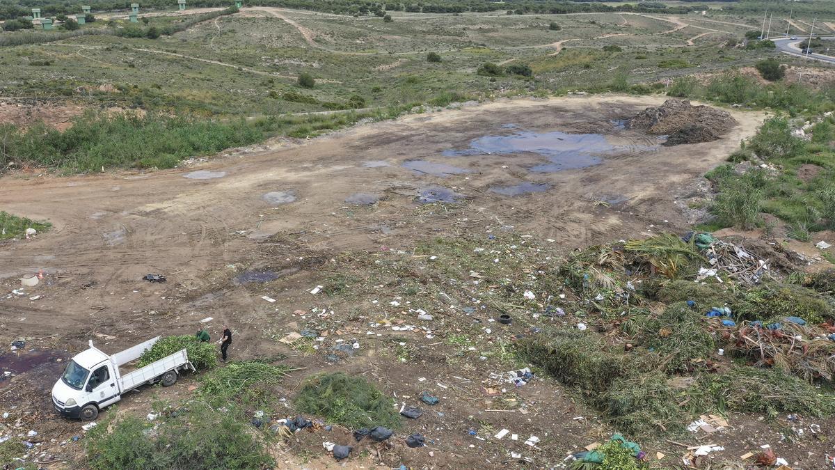 Torrevieja usa el parque abandonado del Alto de la Casilla como vertedero de toneladas de podas y algas