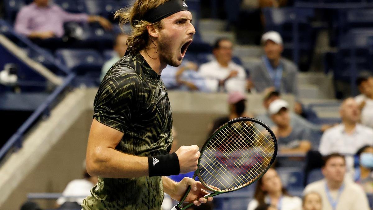 Tsitsipas en su partido de segunda ronda del US Open