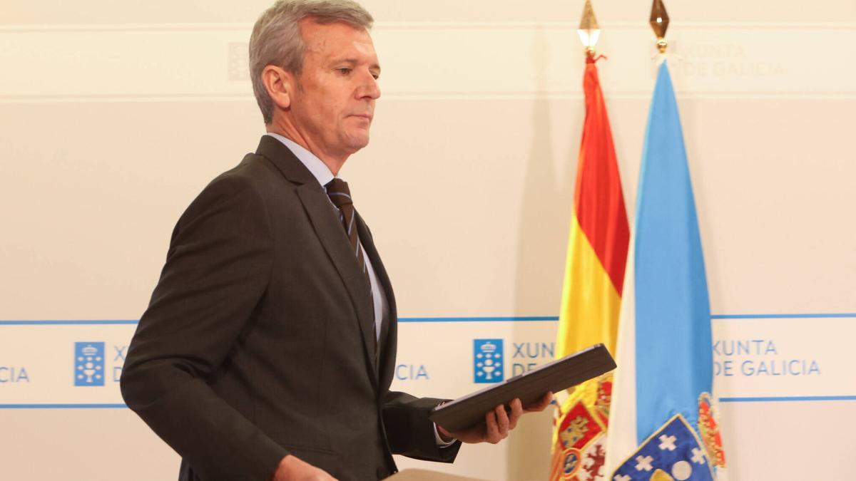 El presidente gallego, Alfonso Rueda, este lunes en San Caetano.