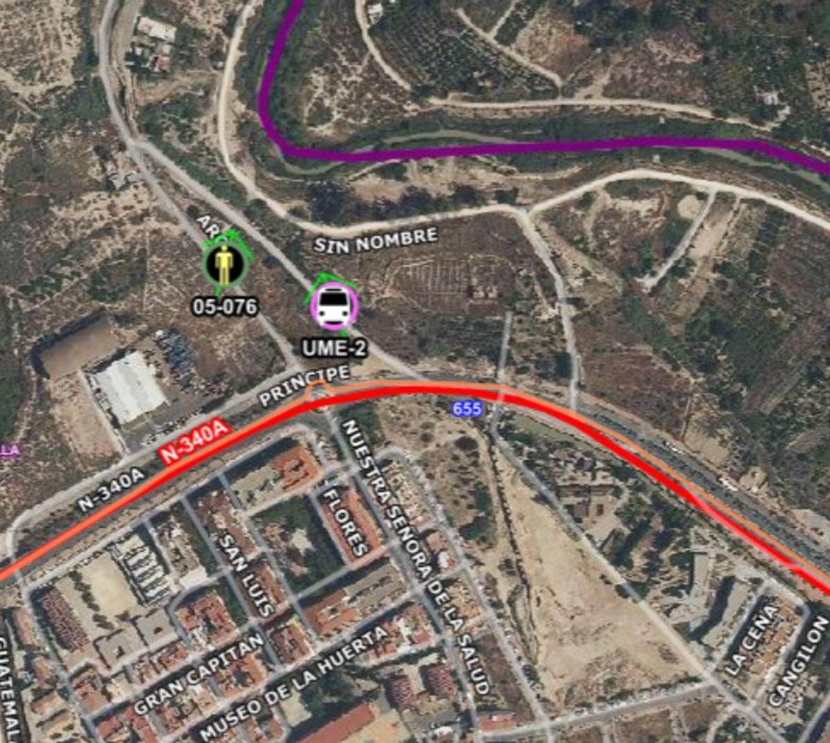 Mapa del lugar del accidente en Alcantarilla.