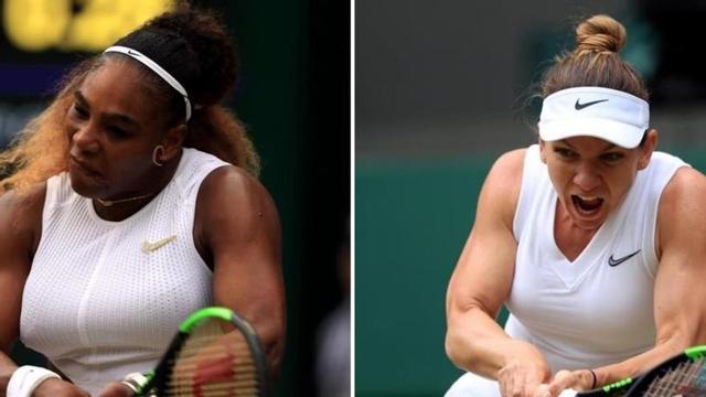 Serena Williams i Simona Halep en acció a Wimbledon