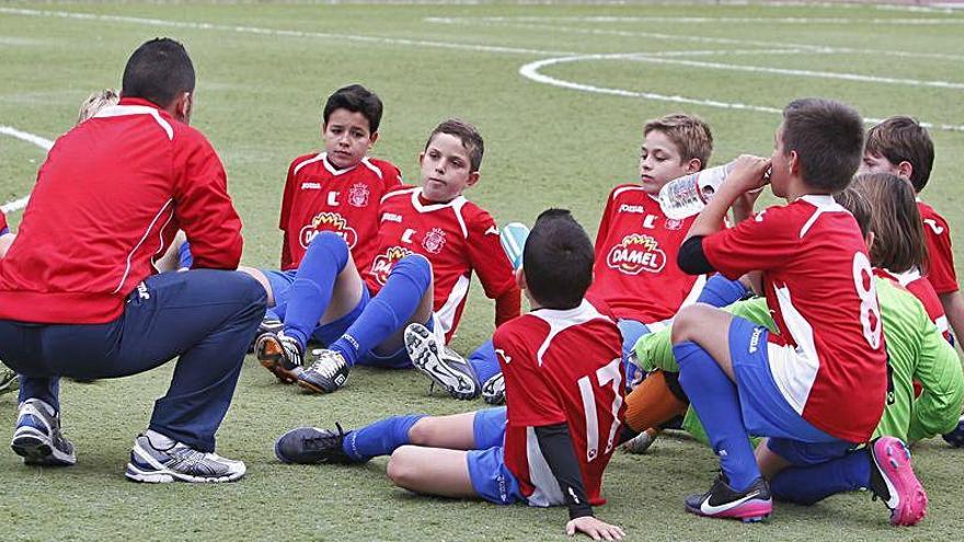 Un técnico da instrucciones sentado sobre el césped.