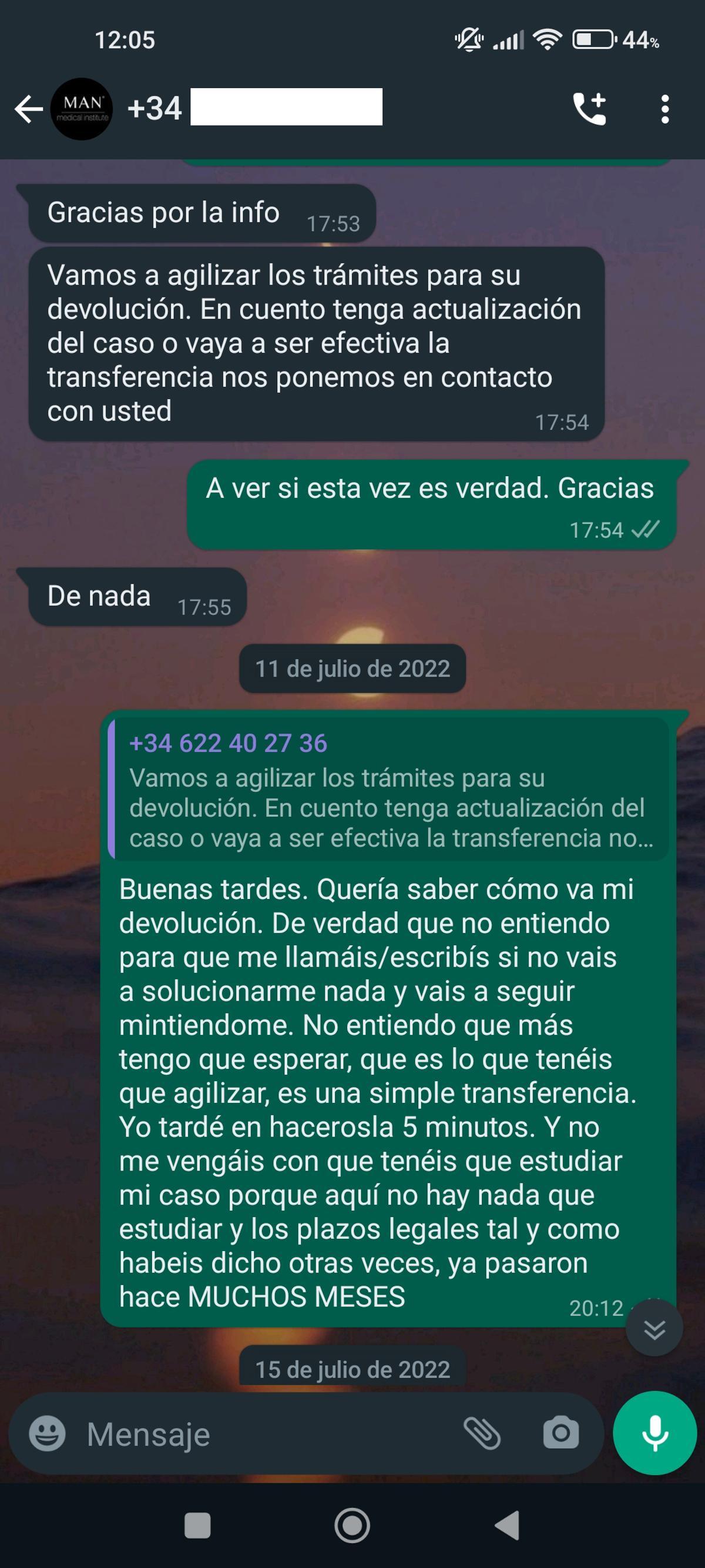 Capturas de las conversaciones con Man Medical.