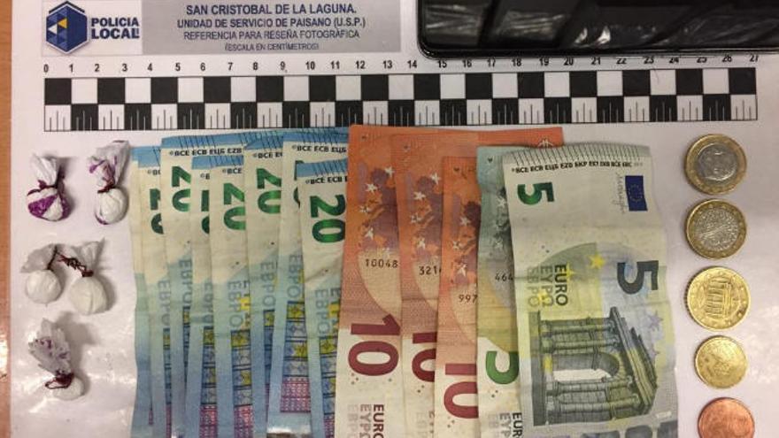 Dinero y droga requisados al hombre arrestado ayer en Taco.