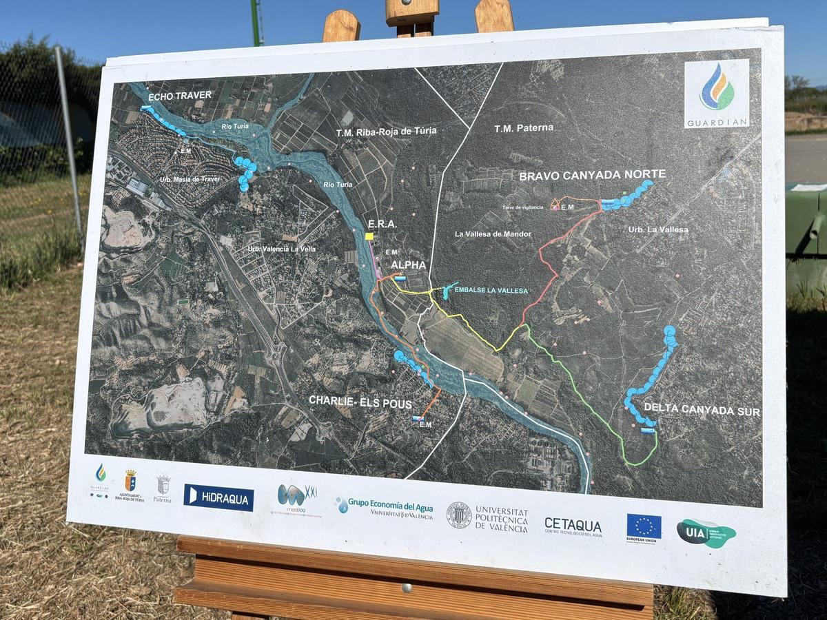 Mapa con todos los puntos donde están ubicados los cañones de agua a su paso por Riba-roja de Túria.