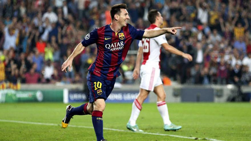 Messi celebra su gol contra el Ajax.