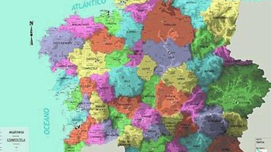 El mapa de Galicia extendida del partido galleguista Nós-UP.