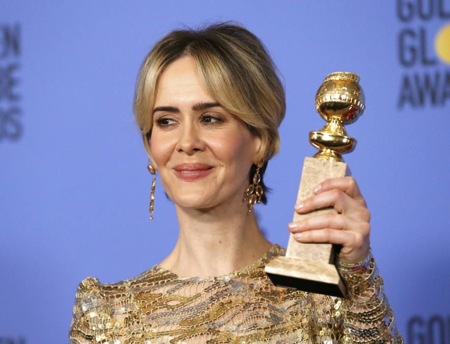 Sarah Paulson holds her award during the 74th ...