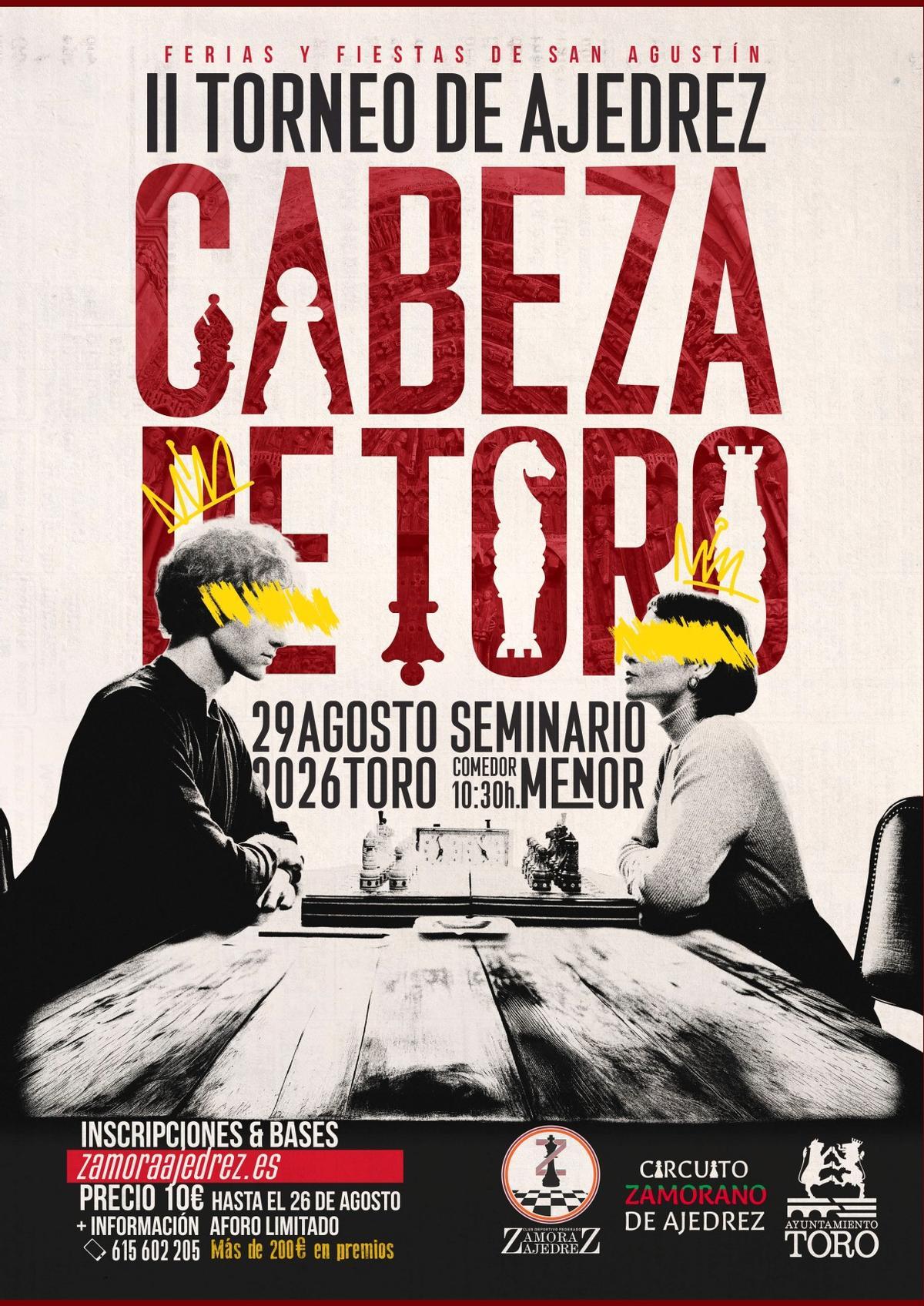 Cartel del segundo torneo "Cabeza de Toro" de ajedrez.