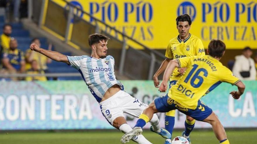 El Málaga CF celebra el 0-1 contra Las Palmas