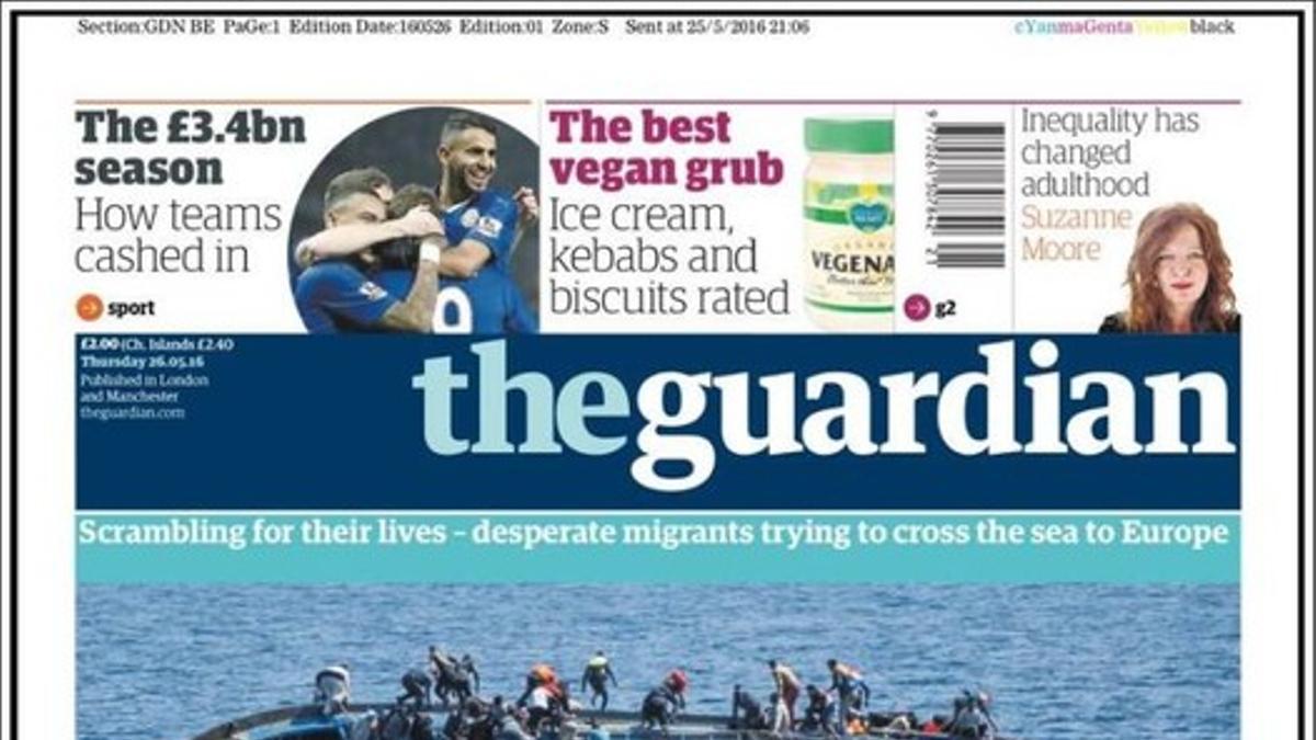 Portada del rotativo inglés The Guardian del día 26 de mayo del 2016.