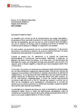 Carta de resposta de Puigdemont al requeriment de Rajoy.