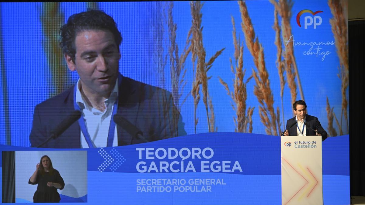 Teodoro García Egea, ayer, durante su intervención en Castelló.