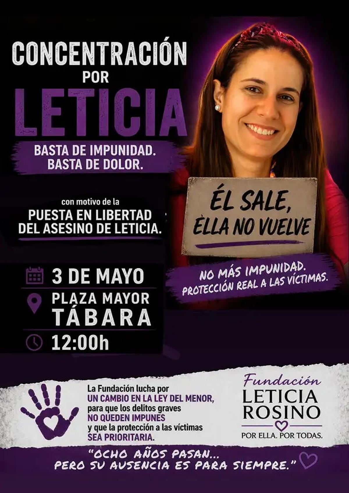 Cartel de la concentración en memoria de Leticia Rosino