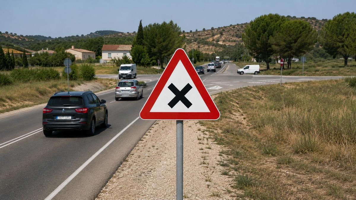 La señal p-2 indica la proximidad de una intersección y la prioridad de paso