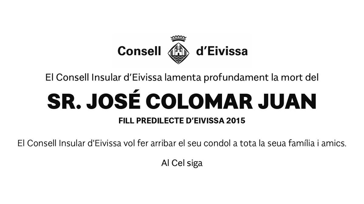 Esquela José Colomar Juan - Consell Insular