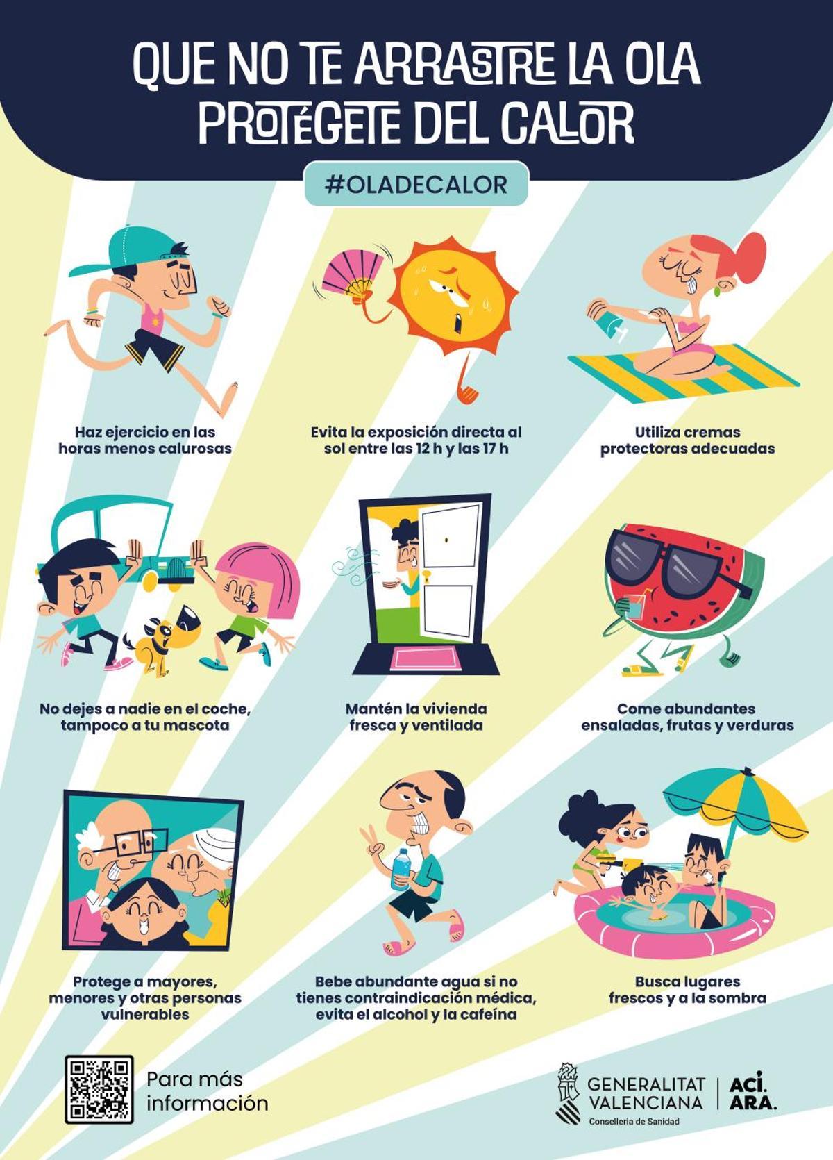 Cartel informativo de la Conselleria de Sanidad sobre el calor