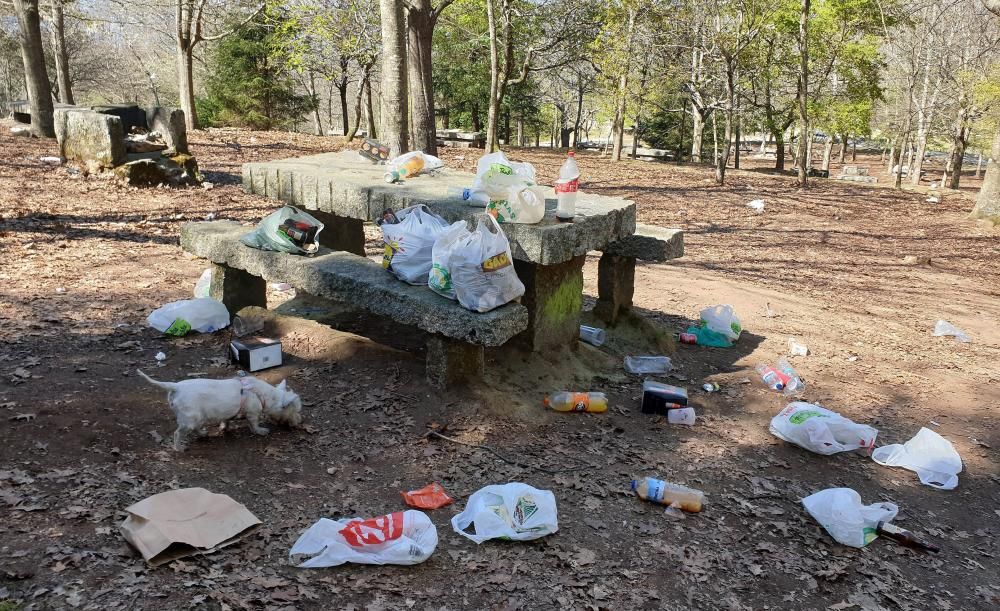 El botellón convierte en estercolero el parque forestal de Beade, en Vigo