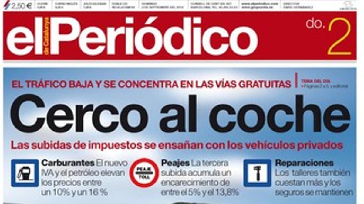 La portada de EL PERIÓDICO DE CATALUNYA de este domingo, 2 de septiembre.