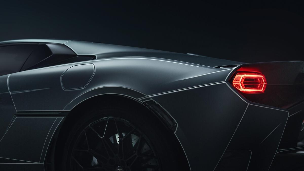 Trazos graficos sobre la aleta trasera del Lamborghini Temerario