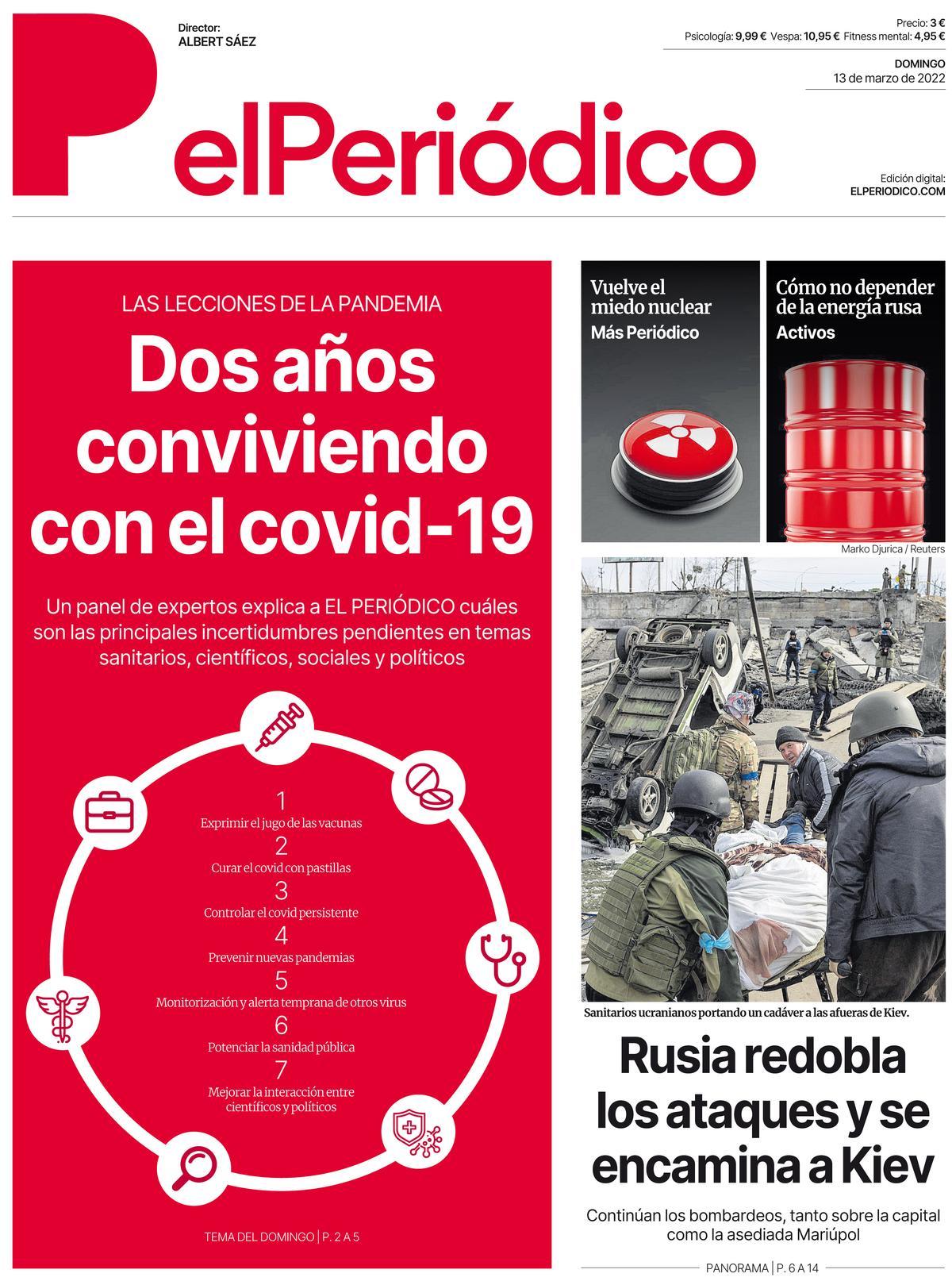 La portada d’EL PERIÓDICO del 13 de març del 2022