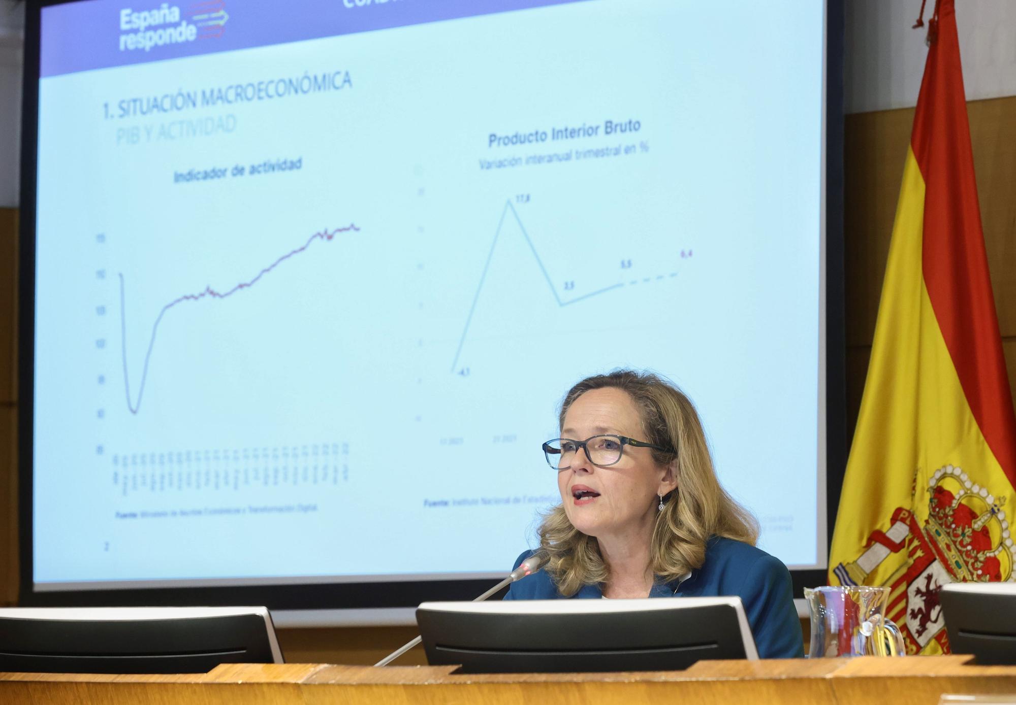 La vicepresidenta primera i ministra d'Afers Econòmics i Transformació Digital, Nadia Calviño, presenta l'escenari macroeconòmic 2022-2025.