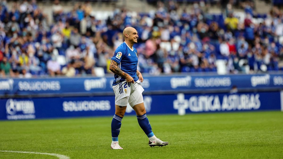 Jorge Pombo, en un partido con el Oviedo