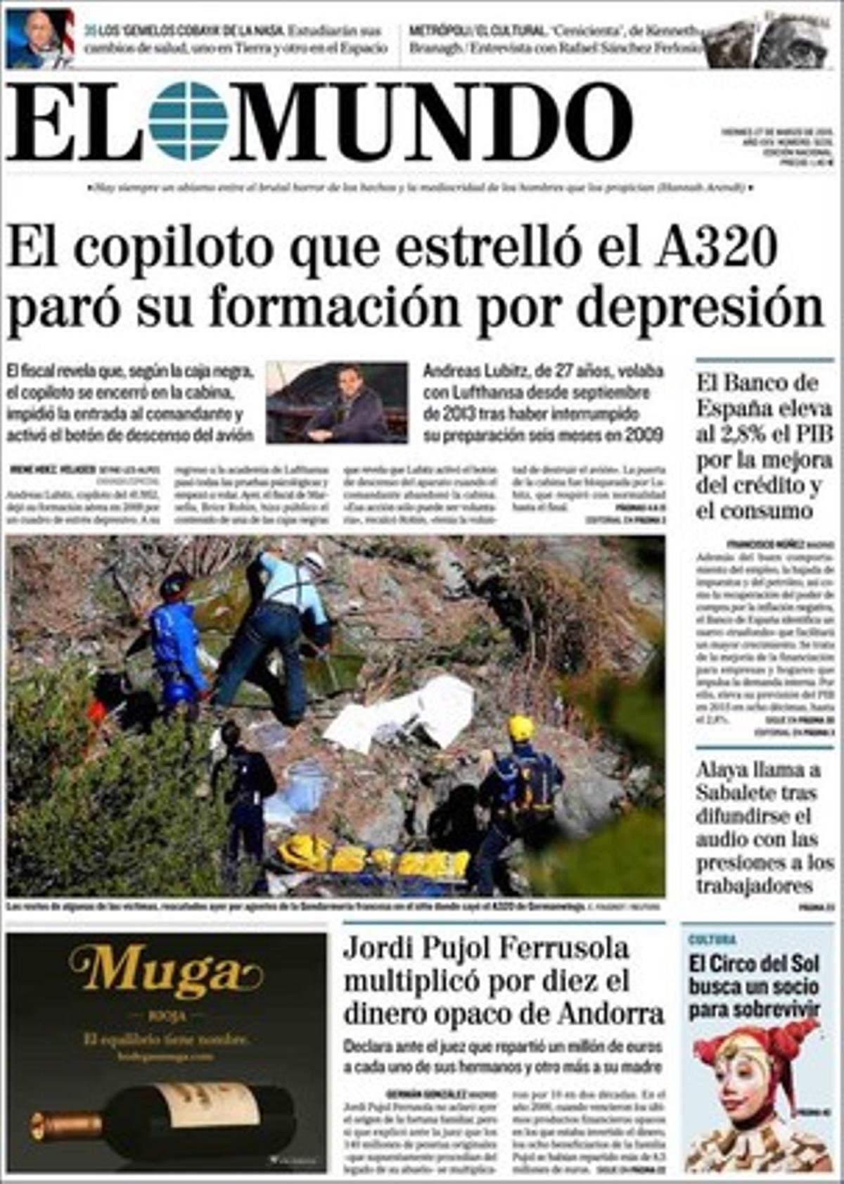 Portada del diario ’El Mundo’, España. 