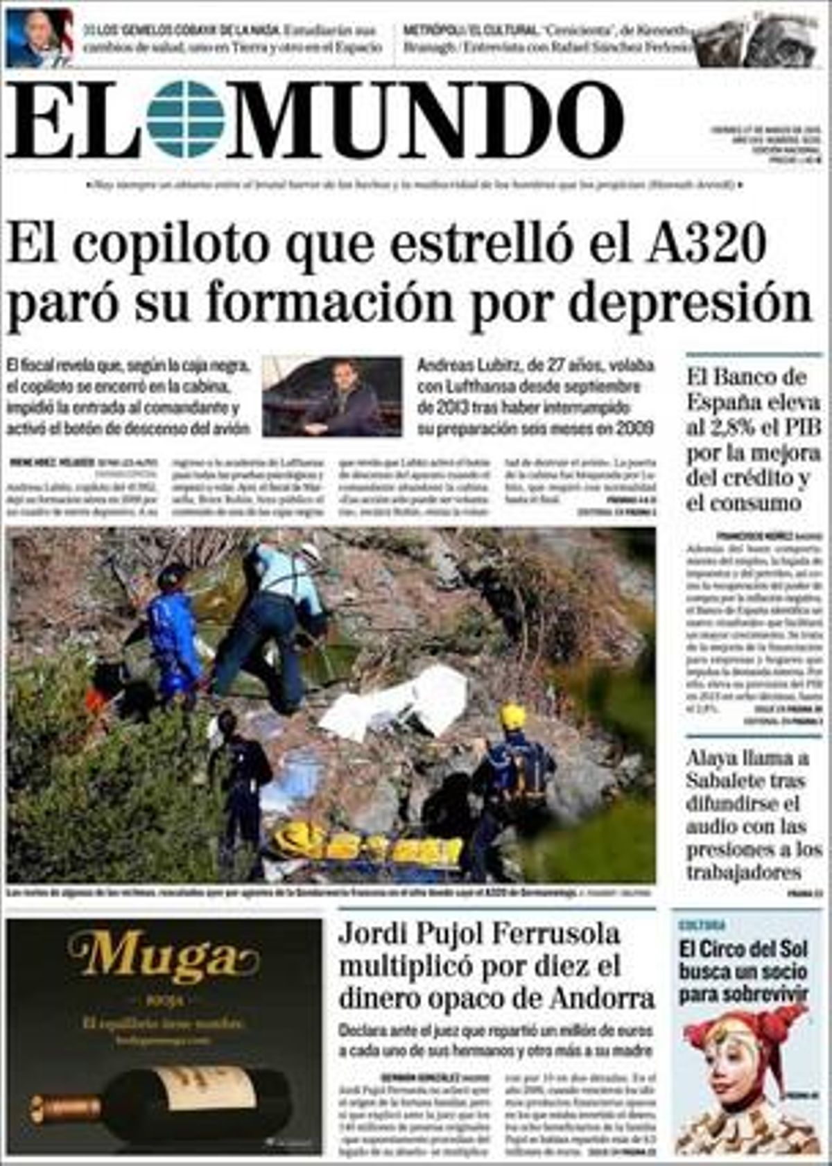 Portada del diari ’El Mundo’, Espanya.