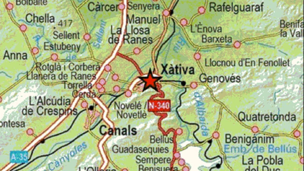 El epicentro del terremoto del domingo en Xàtiva