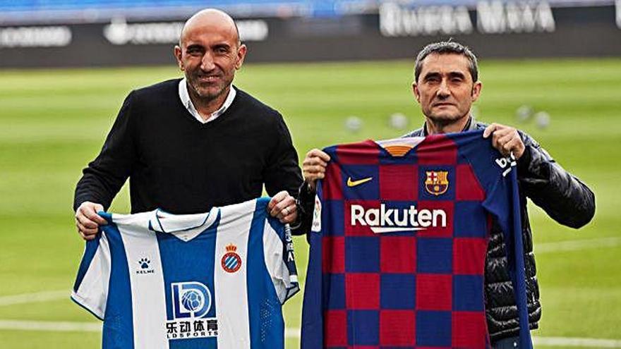 Abelardo i Valverde es troben a l&#039;RCDE Stadium en un clima de cordialitat