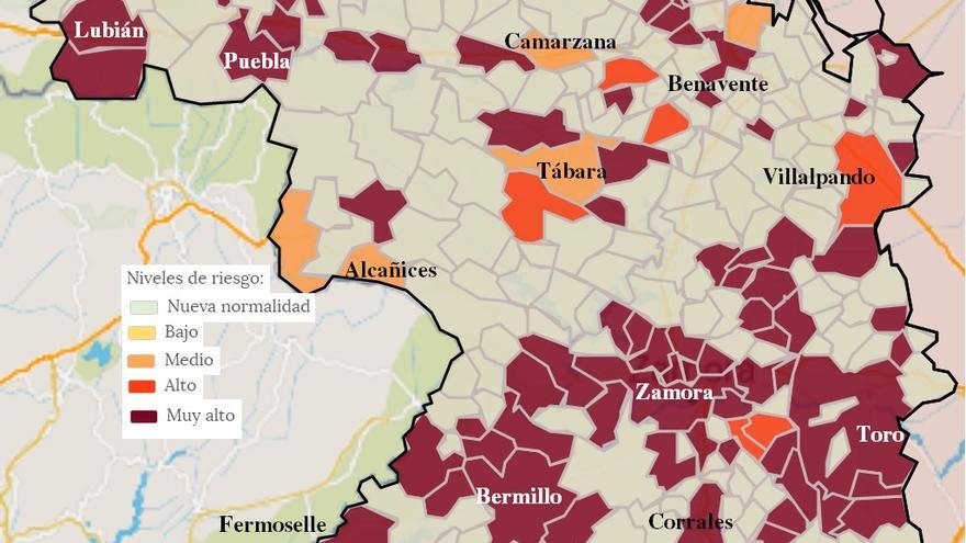 Mapa de contagios COVID por municipios en Zamora