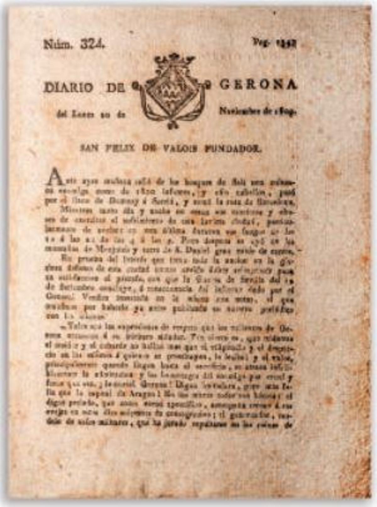 Un exemplar del "Diario de Gerona" de l'any 1809, el més antic de l'exposició.