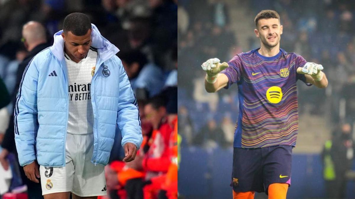 Kylian Mbappé, jugador del Real Madrid; y Joan García, meta del FC Barcelona.