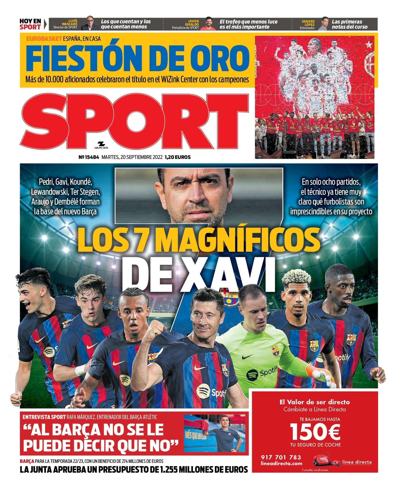 Esta es la portada de SPORT, hoy martes 20 de septiembre de 2022